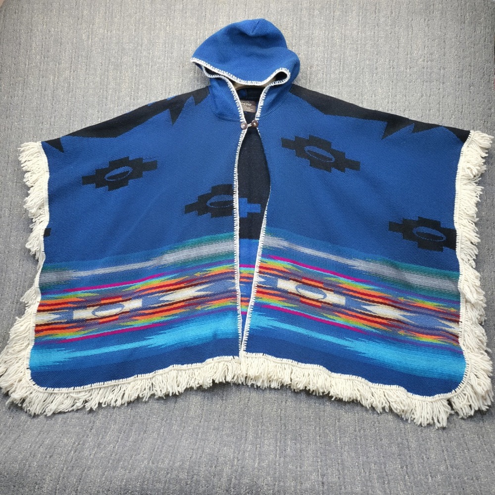 Vtg 90s‎ Sisandina Hooded Poncho 100% Wool Made in Ecuador Aztec Southwestern